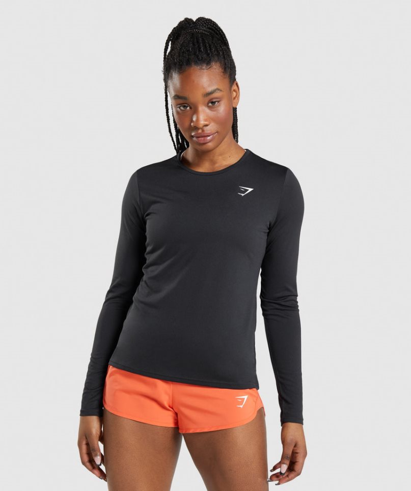 Koszulki Gymshark Treningowe Long Sleeve Top Damskie Czarne | PL 539YXE